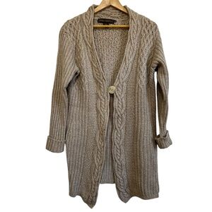 INIS Crafts Cable Knit Wool Long Cardigan Sweater Single Button Medium